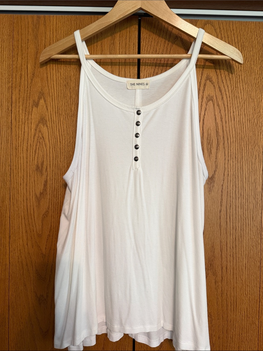 The Nines White Ribbed Button-Front Tank